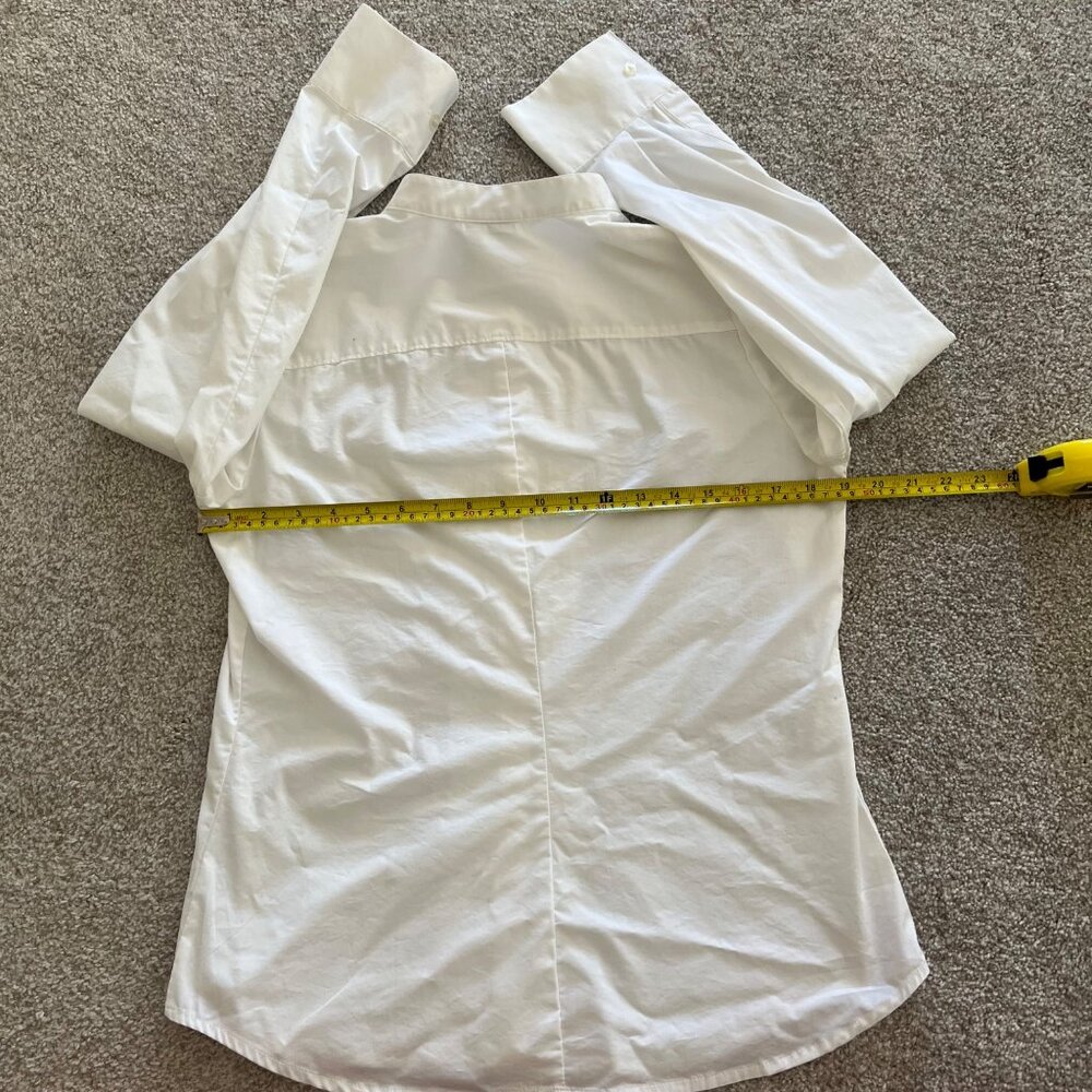 George Stretch Minimalist Pointed Collar Pleated Front Hidden Button Career Top - Picture 7 of 9